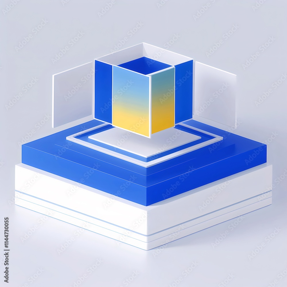 Abstract 3D cube structure with blue and yellow gradients. Abstract 3D cube structure with blue and yellow gradients.