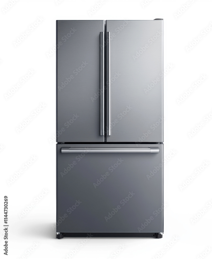 Modern stainless steel refrigerator with a sleek design and spacious compartments for food storage Modern stainless steel refrigerator with a sleek design and spacious compartments for food storage