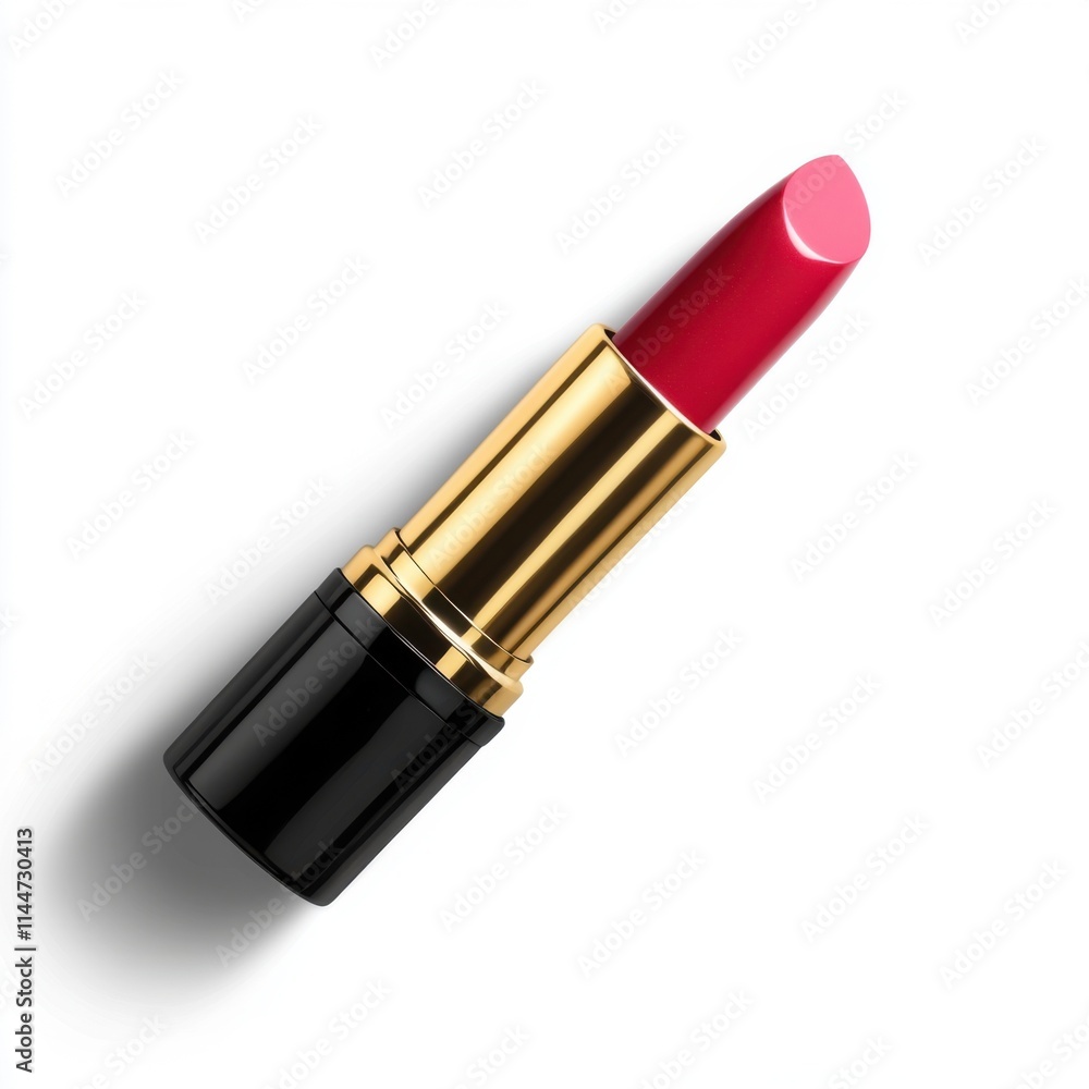 Bright red lipstick with a gold and black casing on a clean white background for beauty enthusiasts Bright red lipstick with a gold and black casing on a clean white background for beauty enthusiasts