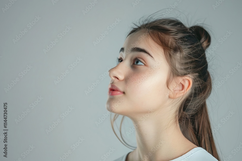 Attractive girl with copy space in profile portrait. Attractive girl with copy space in profile portrait.