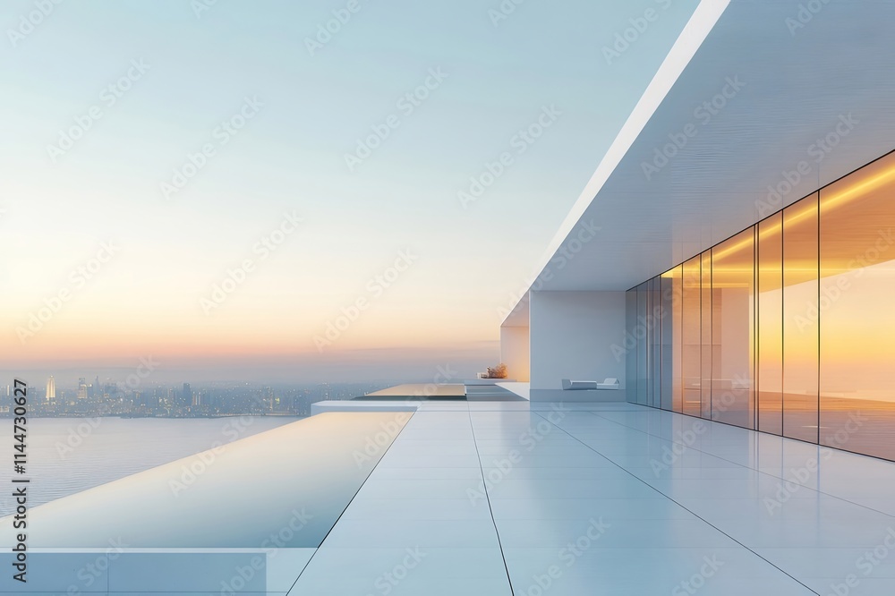 Modern rooftop infinity pool overlooking cityscape at sunset. Modern rooftop infinity pool overlooking cityscape at sunset.