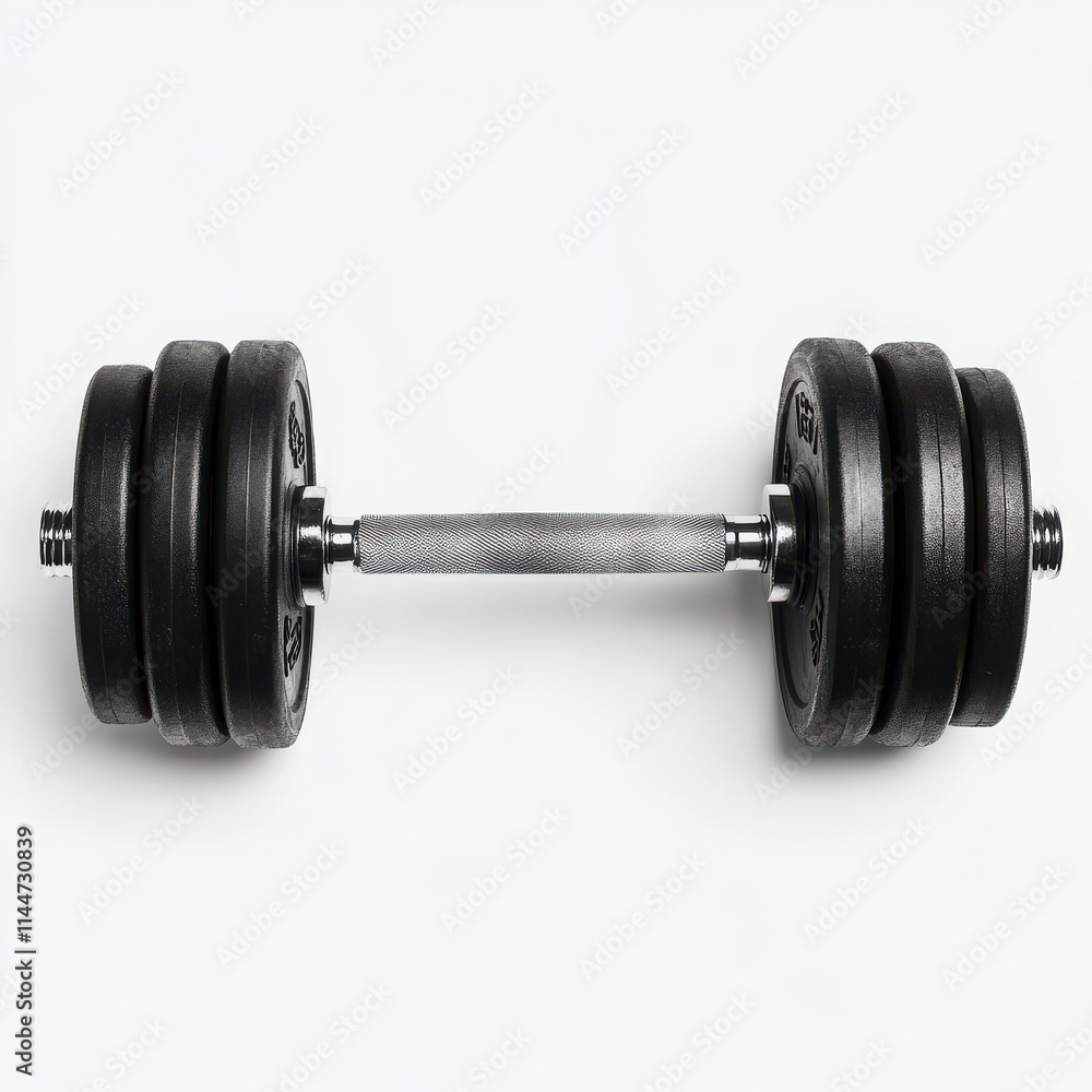 A compact adjustable barbell with smaller, interlocking weight plates on a white background A compact adjustable barbell with smaller, interlocking weight plates on a white background