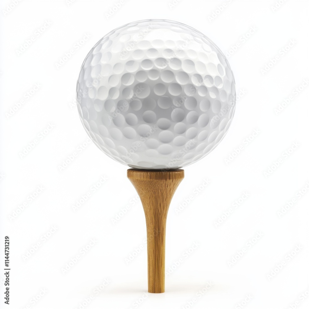 Freshly placed golf ball on wooden tee ready for a swing at a sunny golf course Freshly placed golf ball on wooden tee ready for a swing at a sunny golf course
