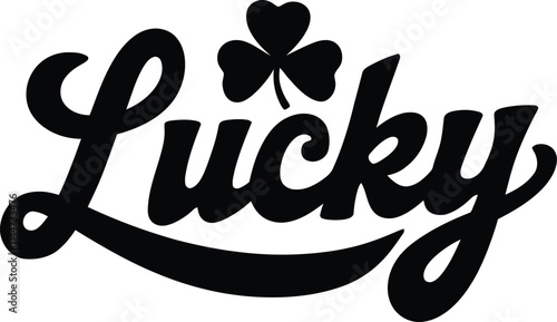 A stylish depiction of the word "lucky" in an imaginative lettering format, emphasizing bright colors and dynamic shapes.