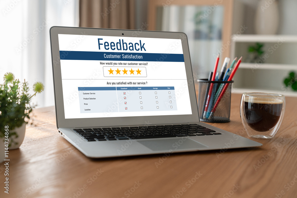 Fototapeta premium Customer feedback and review analysis by modish computer software for corporate business