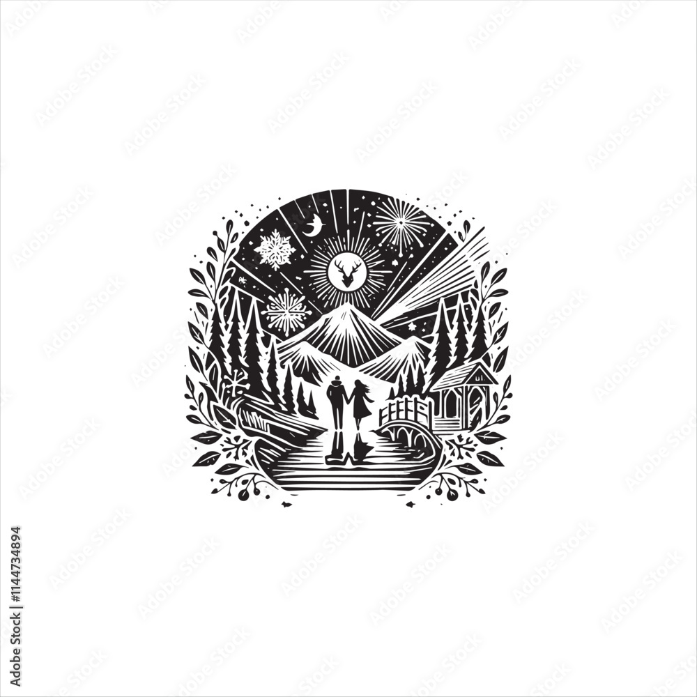 Fototapeta premium new year Black Silhouette Vector