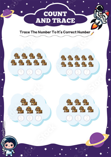 walrus count and trace worksheets for kids 