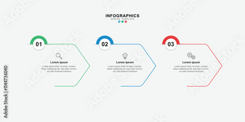 Modern template infographic with 3 step process and icons can be used for workflow, business information, presentation and data visualization