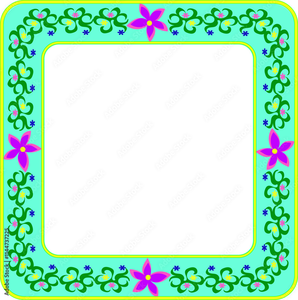 Blue rectangular frame decorated with a floral pattern Blue rectangular frame decorated with a floral pattern
