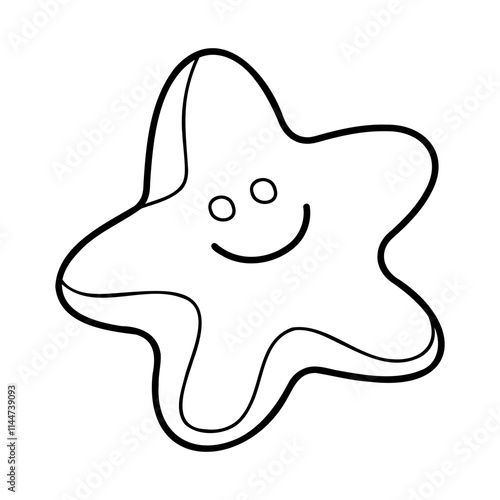 Sandbox mold in the shape of a starfish in black outline. Clip art for your projects.