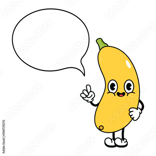 Cute funny Yellow vegetable marrow with an inscription character.Vector hand drawn traditional cartoon vintage,retro, kawaii character. Isolated white background. Yellow vegetable marrow