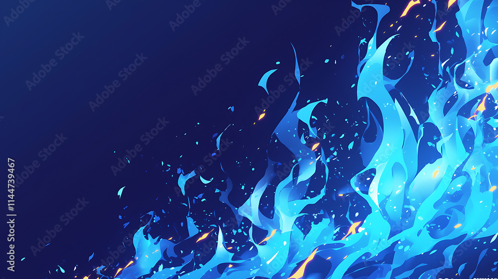 Abstract illustration of blue flames on a dark background, conveying energy and movement. Abstract illustration of blue flames on a dark background, conveying energy and movement.