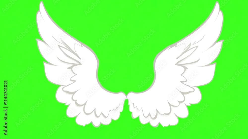angel wings green screen, 3D Animation, Ultra High Definition, 4k video. White angel wings cartoon chroma key angel wings green screen, 3D Animation, Ultra High Definition, 4k video. White angel wings cartoon chroma key