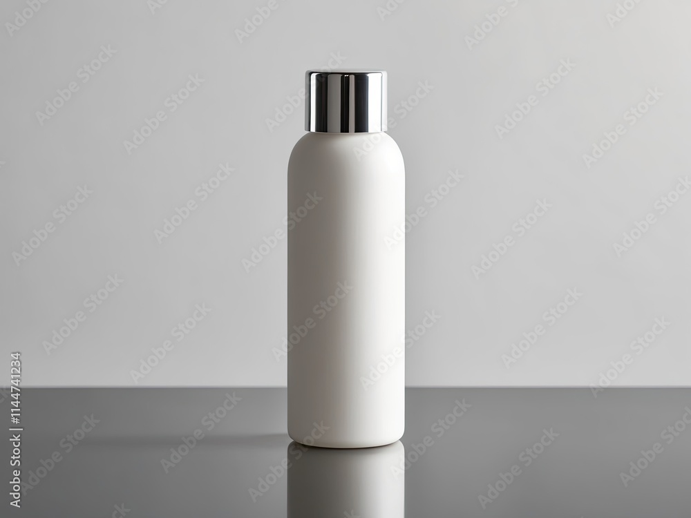 White plastic bottle mock up standing on a clean floor with greying wall background White plastic bottle mock up standing on a clean floor with greying wall background