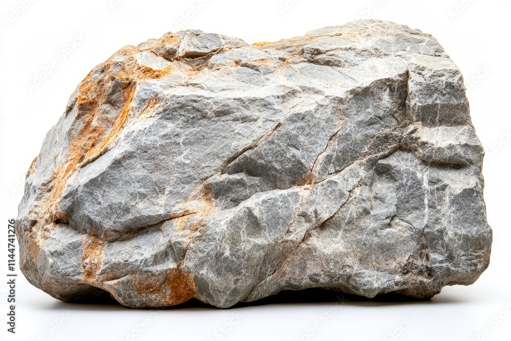 Large Natural Stone Slab with Cracks on White Background Large Natural Stone Slab with Cracks on White Background