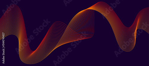 Dark Background Purple Red Yellow wave lines. Flowing waves design Abstract digital equalizer sound wave. Flow Line Vector illustration for tech futuristic innovation concept background.