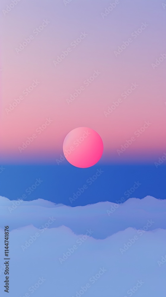 Pink Circle Sunset Over Blue Cloudscape Pink Circle Sunset Over Blue Cloudscape