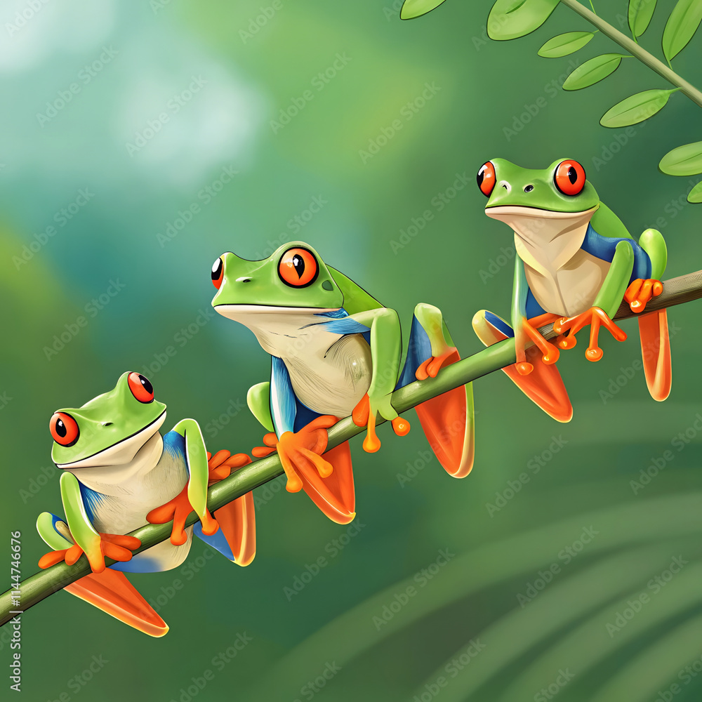 Naklejka premium tree frog on leaf