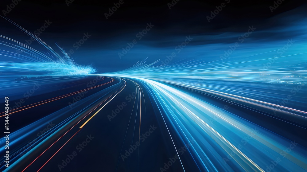 Fast speed light trails on highway at night. Fast speed light trails on highway at night.