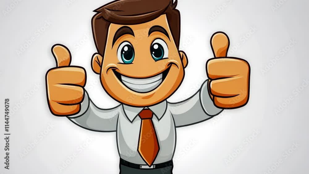 Cheerful cartoon character giving thumbs up with a friendly smile in a professional outfit Cheerful cartoon character giving thumbs up with a friendly smile in a professional outfit