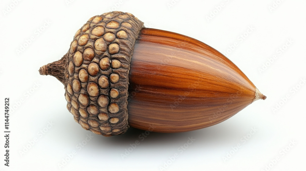 close up of single acorn showcasing its unique texture and color, isolated on white background. This highlights natural beauty and intricate details of acorn close up of single acorn showcasing its unique texture and color, isolated on white background. This highlights natural beauty and intricate details of acorn
