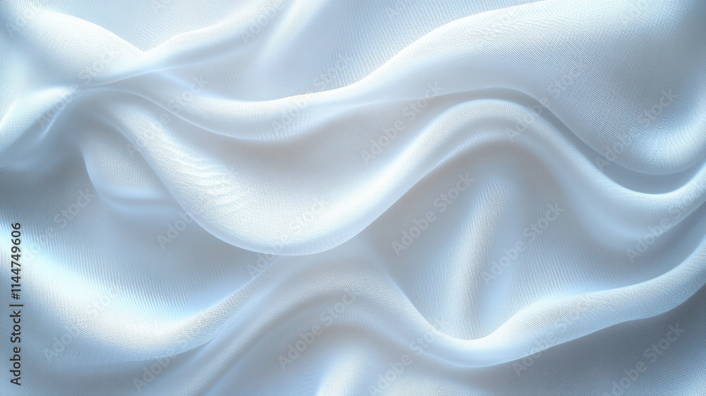 Fototapeta premium Soft white fabric drapes elegantly, showcasing smooth texture and gentle waves. light reflects beautifully, creating serene and calming atmosphere