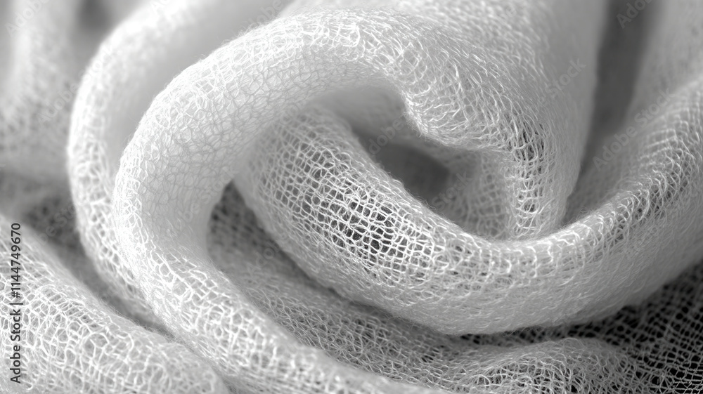 Fototapeta premium Close up of white fabric showcasing intricate texture and softness, ideal for various textile applications. delicate weave adds elegance and versatility to design projects