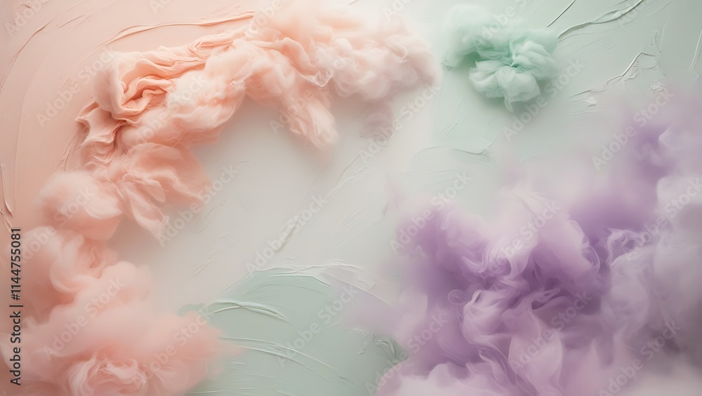 A pastel-colored abstract painting with soft, flowing shapes that resemble clouds. The colors are muted and dreamy, creating a calming and ethereal atmosphere. A pastel-colored abstract painting with soft, flowing shapes that resemble clouds. The colors are muted and dreamy, creating a calming and ethereal atmosphere.