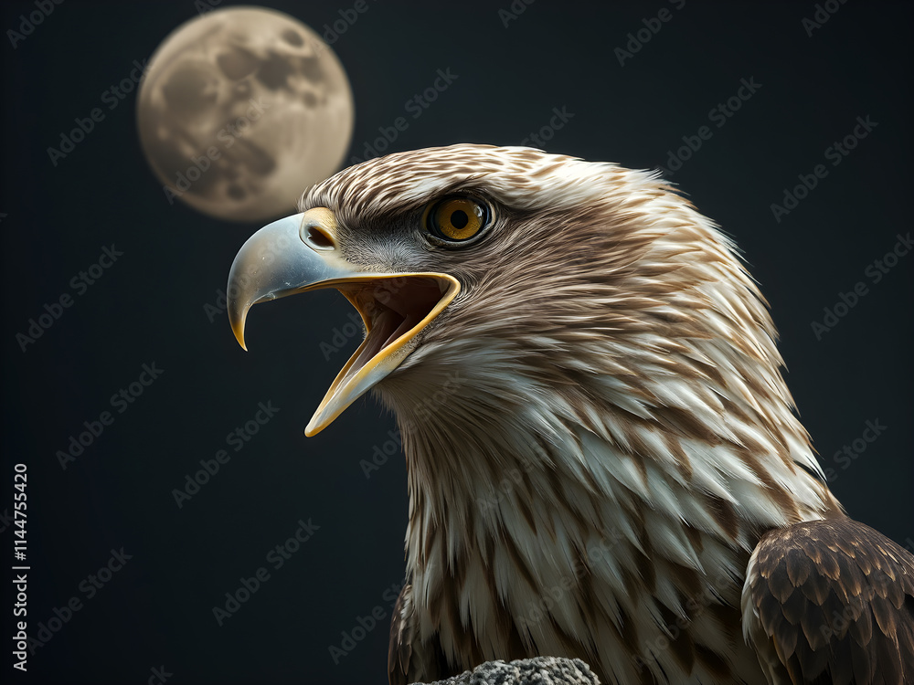 Obraz premium Bald Eagle in front of the full moon. 3d render