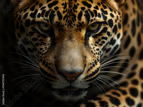 A spotted predator, the leopard's feline fur displays its wild nature as a dangerous big cat