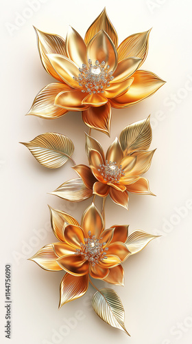 3d picture Wallpaper Background flowers with golden petals for digital printing wallpaper, custom design wallpaper