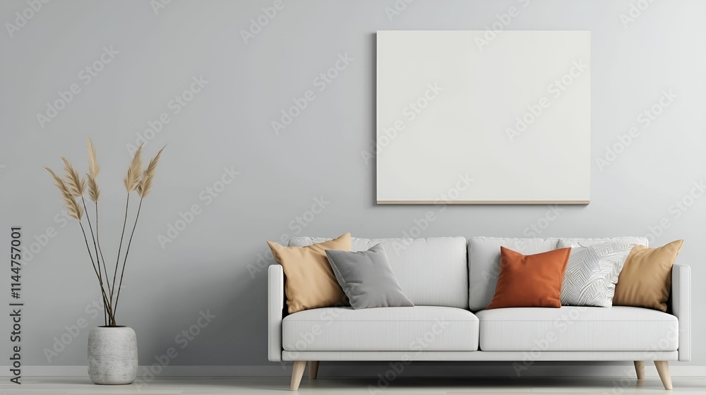 Wall art mockup interior concept. Modern living room design with a cozy sofa and decorative wall art. Wall art mockup interior concept. Modern living room design with a cozy sofa and decorative wall art.