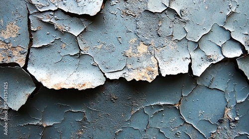 A close-up of peeling blue paint on a wall. photo