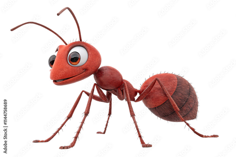 A vibrant red ant with cheerful eyes, textured body, and poised stance, radiating a friendly demeanor, isolated on a transparent background A vibrant red ant with cheerful eyes, textured body, and poised stance, radiating a friendly demeanor, isolated on a transparent background