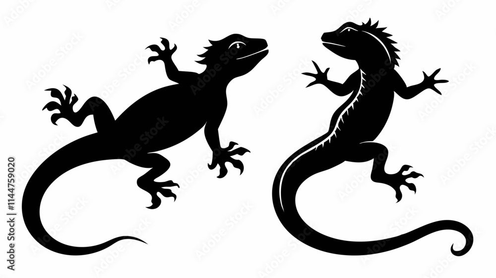 Naklejka premium Lizard Silhouettes: Elegant and Detailed Vector Designs for Wildlife Projects.