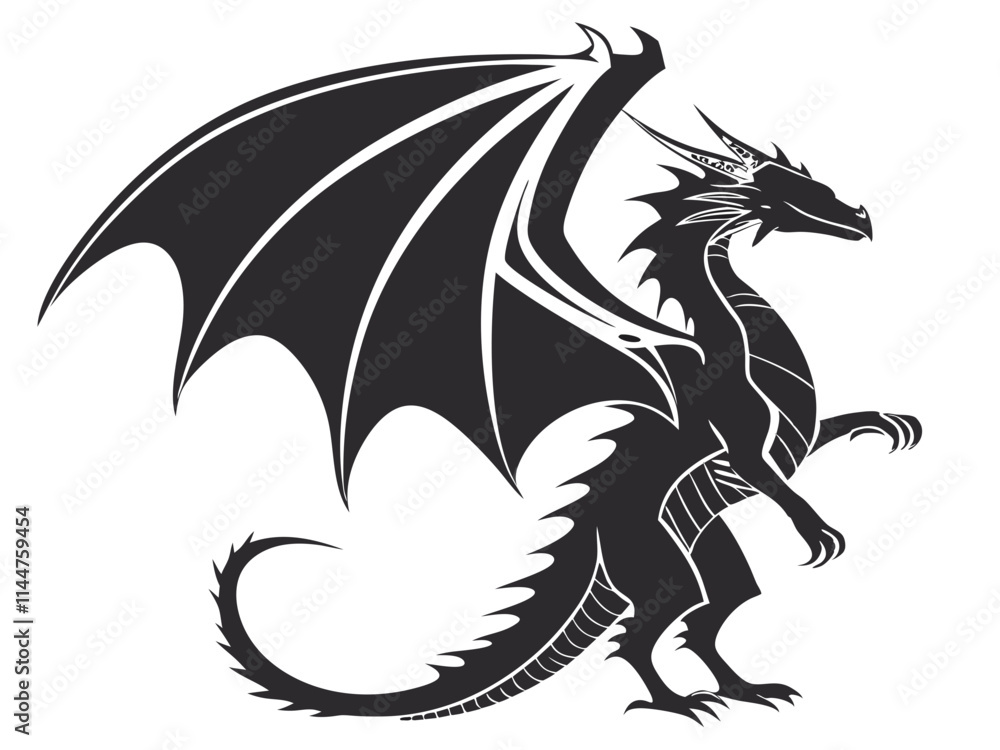 Black Dragon Silhouette Vector: Bold and Powerful Design. Black Dragon Silhouette Vector: Bold and Powerful Design.