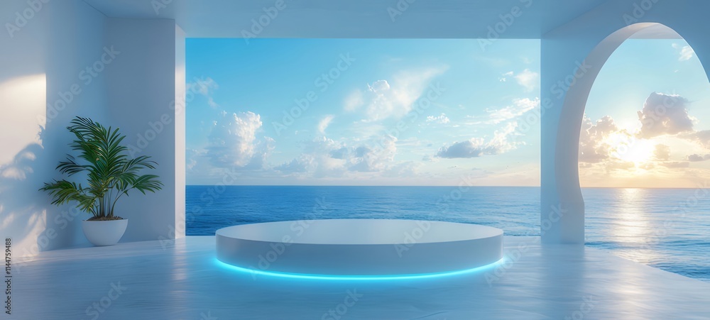 Minimalist ocean view platform with plant. Minimalist ocean view platform with plant.
