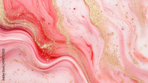 Swirling pink and red waves forming a glowing abstract heart, surrounded by faint golden sparkles.