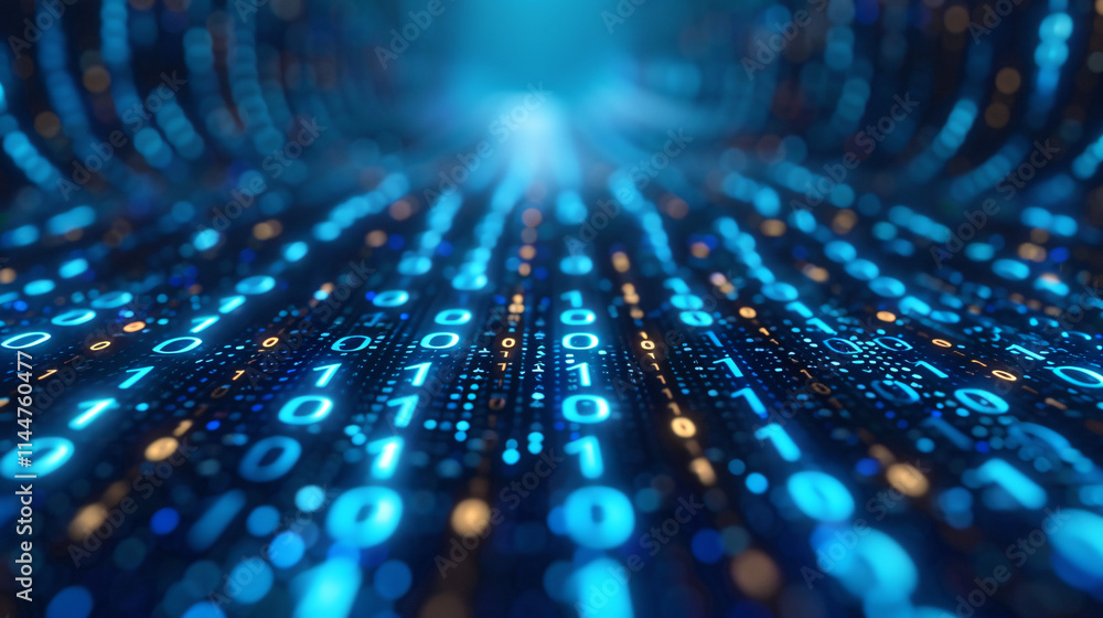 Abstract Digital Data Stream with Blue Binary Numbers in Motion Abstract Digital Data Stream with Blue Binary Numbers in Motion