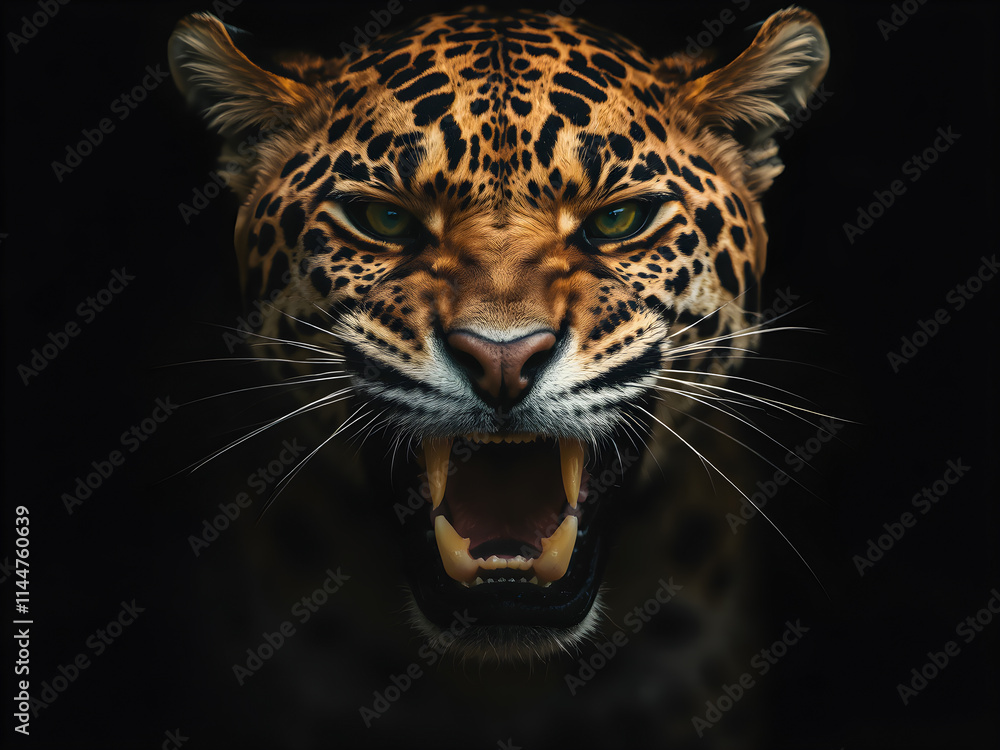 Close-up portrait of a wild leopard's feline face, a powerful predator of the big cat family Close-up portrait of a wild leopard's feline face, a powerful predator of the big cat family