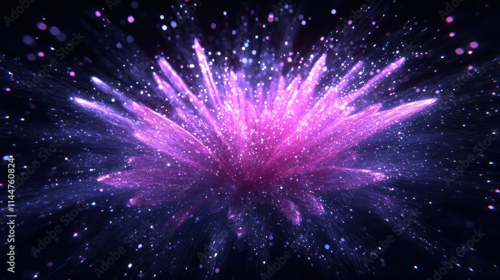 Vibrant pink and purple explosion with glitter on black background. Vibrant pink and purple explosion with glitter on black background.