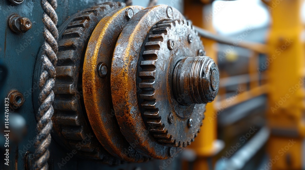 Close-up of rusted gears and metal chain. Close-up of rusted gears and metal chain.