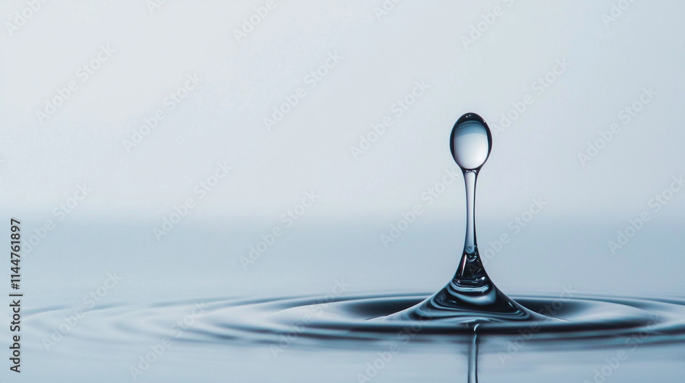A close-up view of a water droplet creating ripples on a calm surface. A close-up view of a water droplet creating ripples on a calm surface.