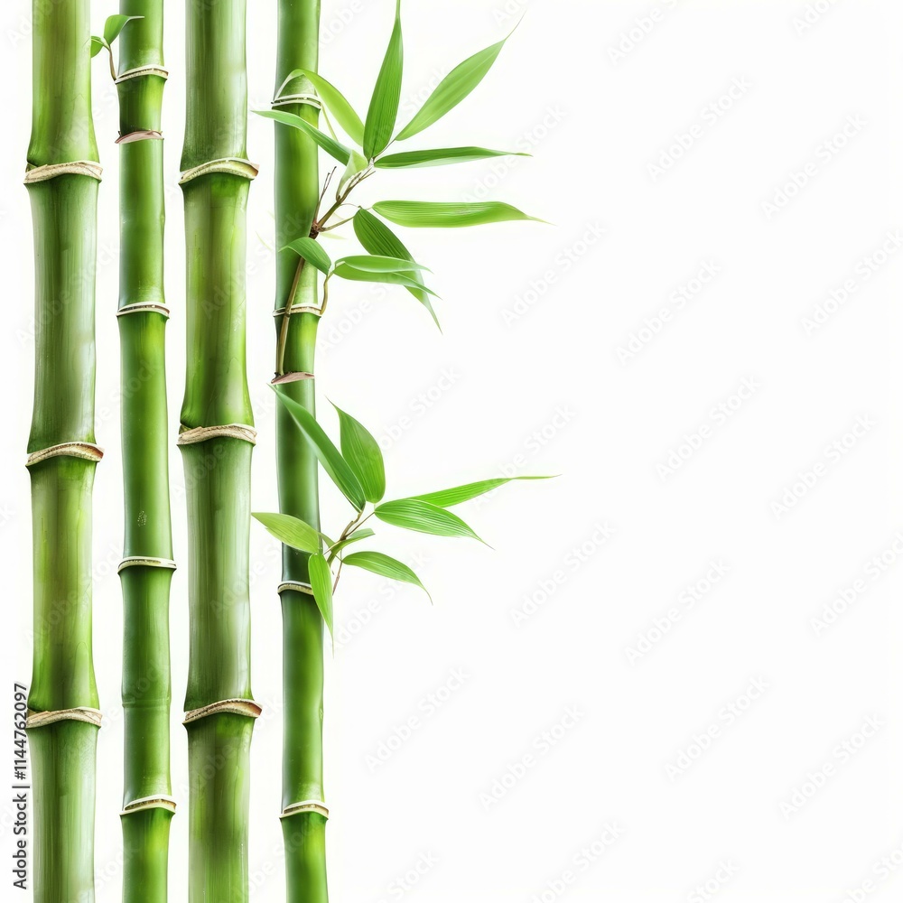 Green bamboo shoots growing on white background with copy space Green bamboo shoots growing on white background with copy space