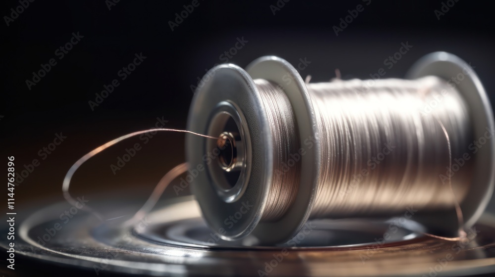 Close-up of spool of metallic thread. Close-up of spool of metallic thread.