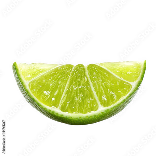 A vibrant lime wedge displays its juicy segments, on transparent background , png © Mutimul