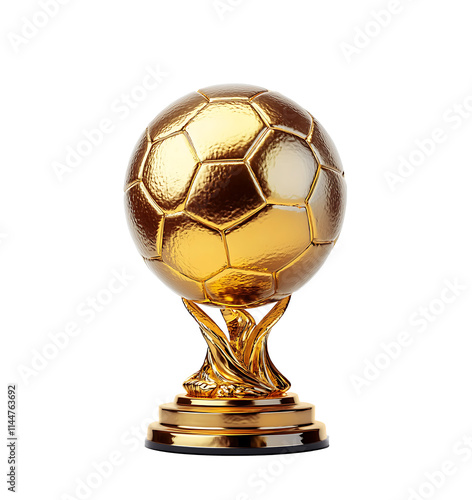 A golden trophy football shape and championship Award Ceremony isolate on transparency background png , photo