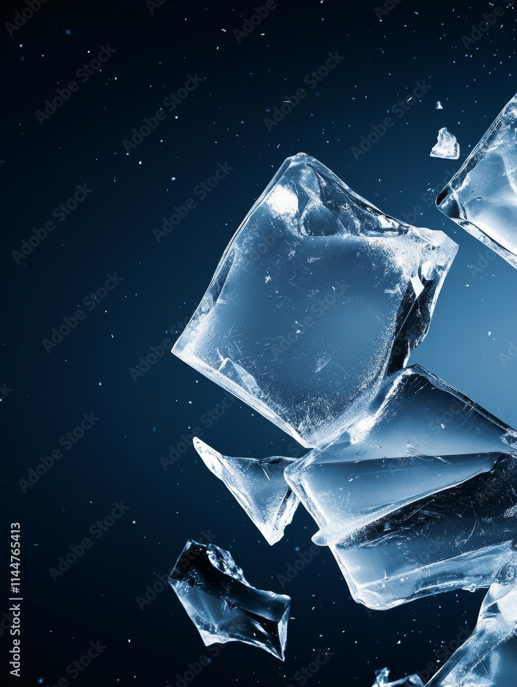Obraz premium Shattered Ice Fragments - Cold, sharp, transparent, fractured, icy. Symbolizing fragility, destruction, purity, winter, and transformation.