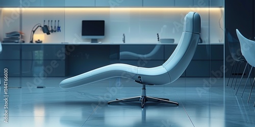 A sleek and modern office environment featuring an ergonomic chair design in a contemporary workspace highlighting minimalist aesthetics and technology integration