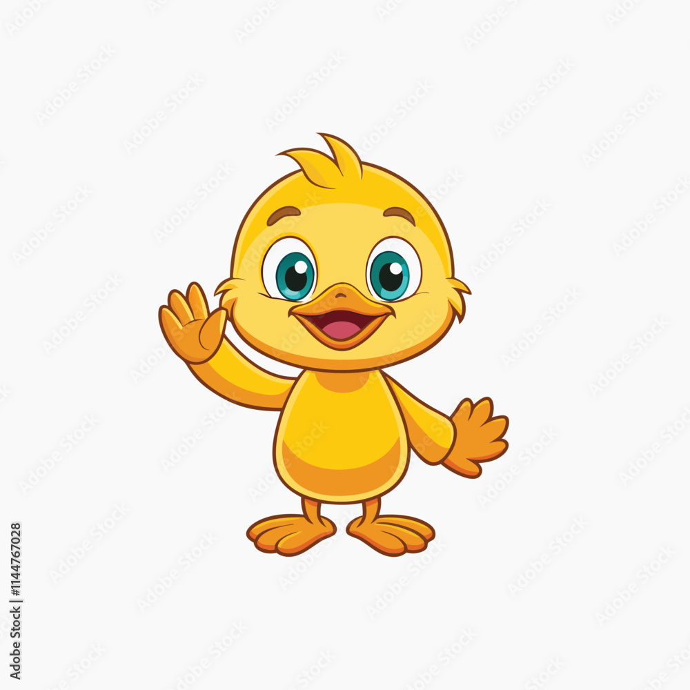 Adorable baby duck hand waving, Chick waving a hand. Vector illustration isolated on a white background. Adorable baby duck hand waving, Chick waving a hand. Vector illustration isolated on a white background.